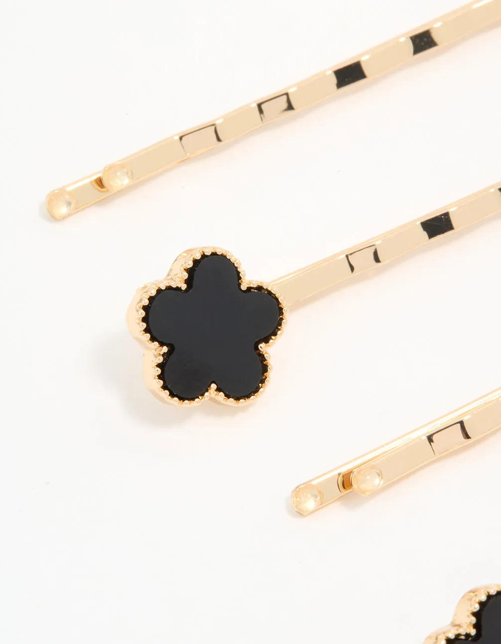 Gold Black Acrylic Flower Hair Slides 4-Pack