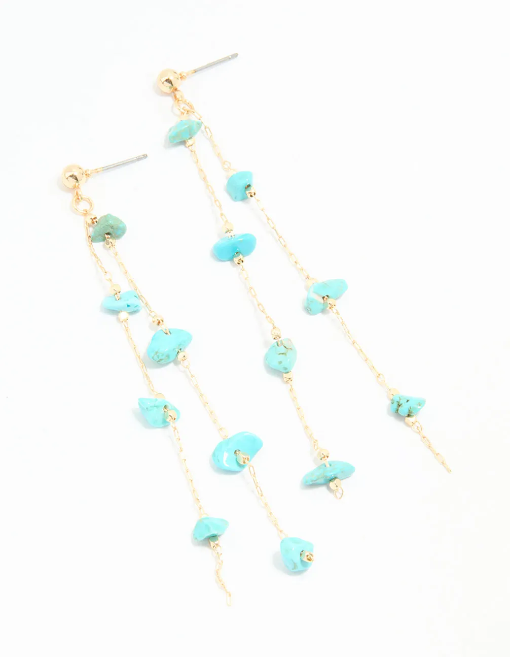 Gold Blue Semi Precious Stone Statement Chain Drop Earrings