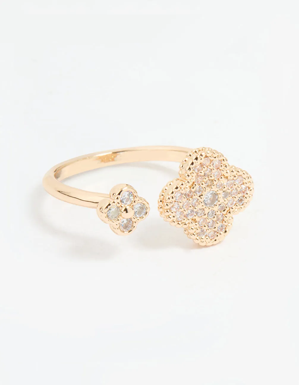 Gold Cubic Zirconia Open Flower Ring