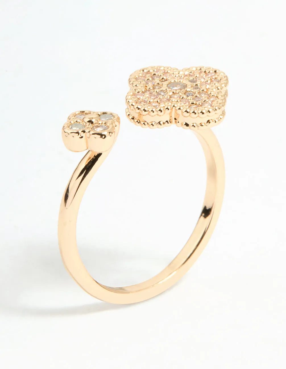 Gold Cubic Zirconia Open Flower Ring
