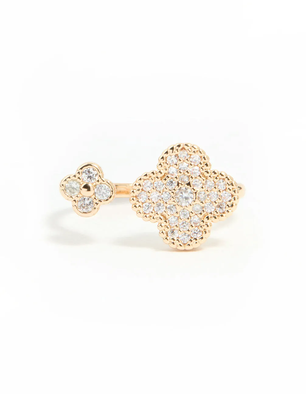 Gold Cubic Zirconia Open Flower Ring