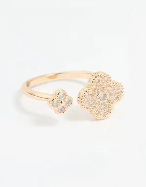 Gold Cubic Zirconia Open Flower Ring