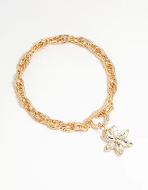 Gold Diamante Flower Charm T & O Bracelet