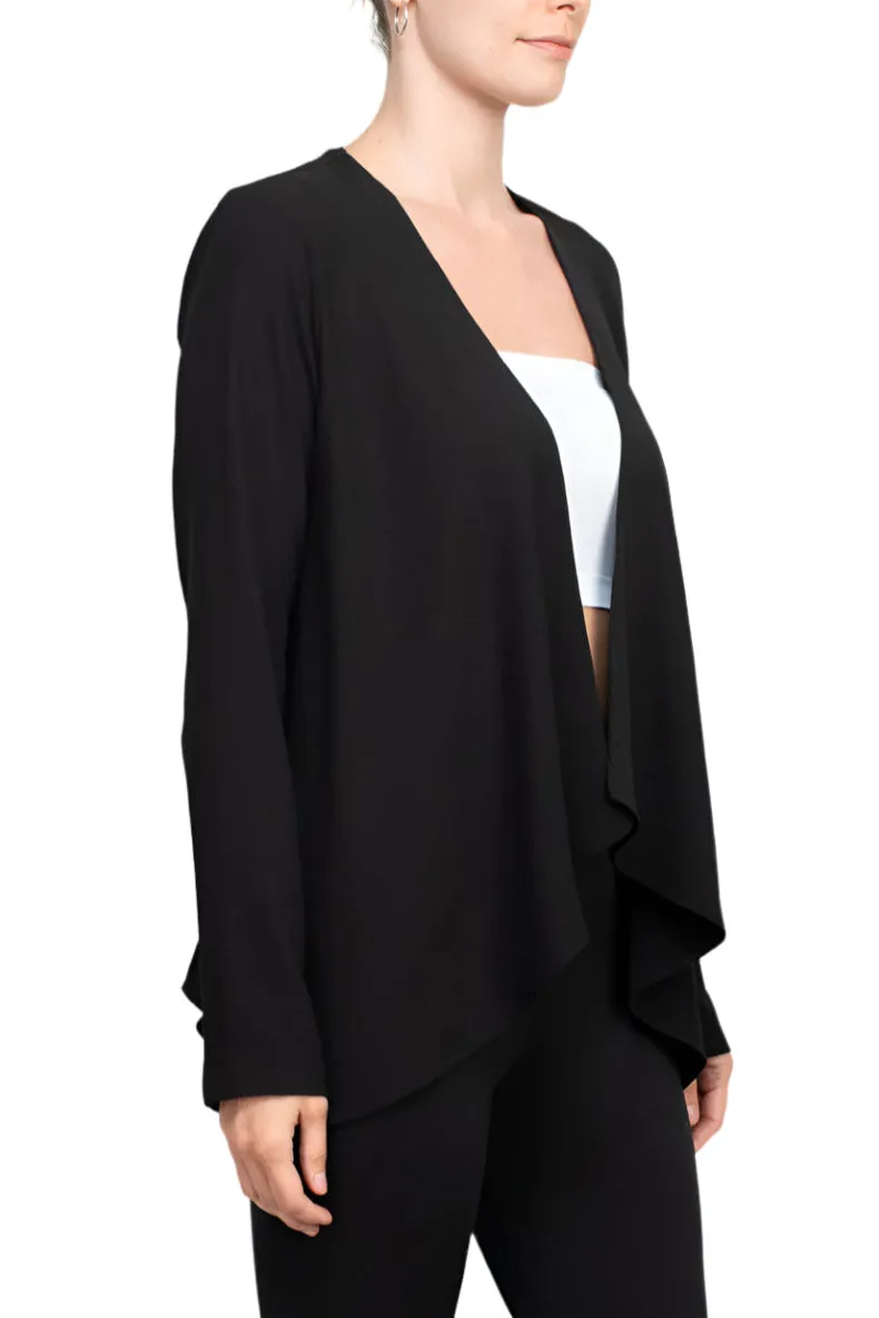 Grace Open Front Long Sleeve Solid Crepe Jacket