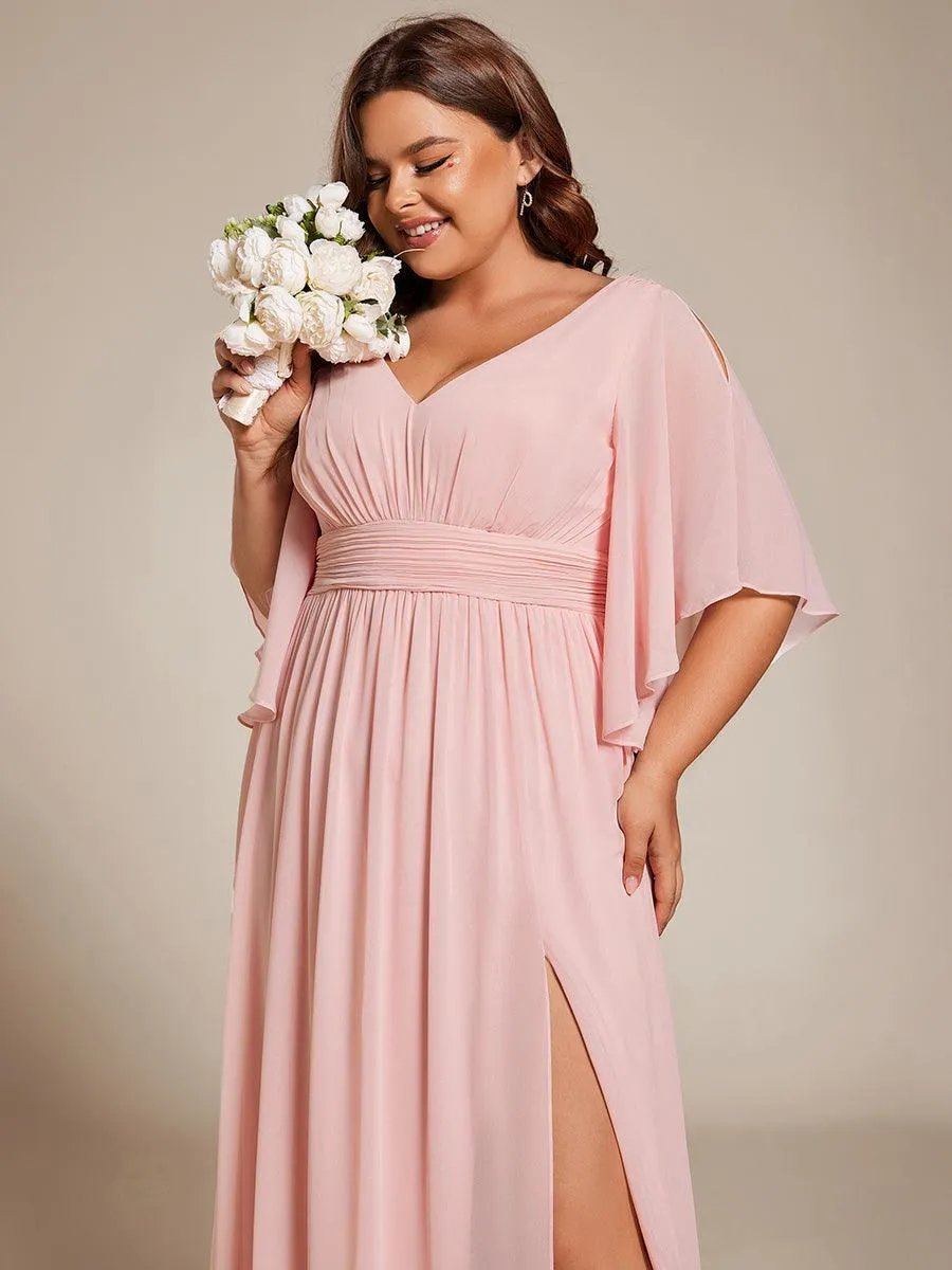 Grande Taille Robe Curvy en mousseline plissée Col V manches mi-longues