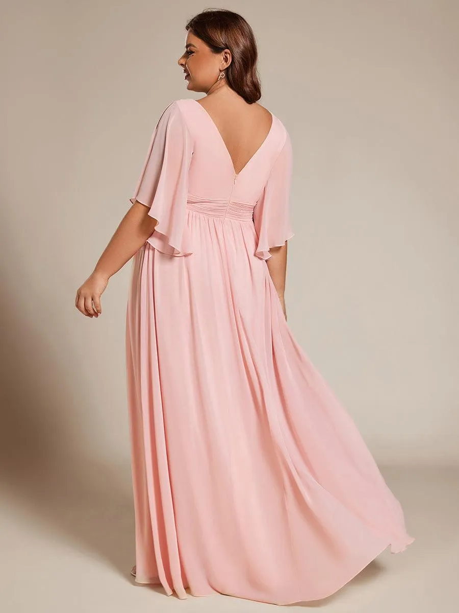 Grande Taille Robe Curvy en mousseline plissée Col V manches mi-longues