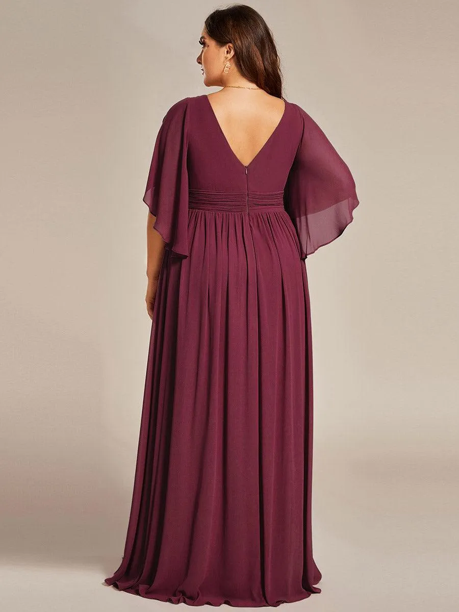 Grande Taille Robe Curvy en mousseline plissée Col V manches mi-longues