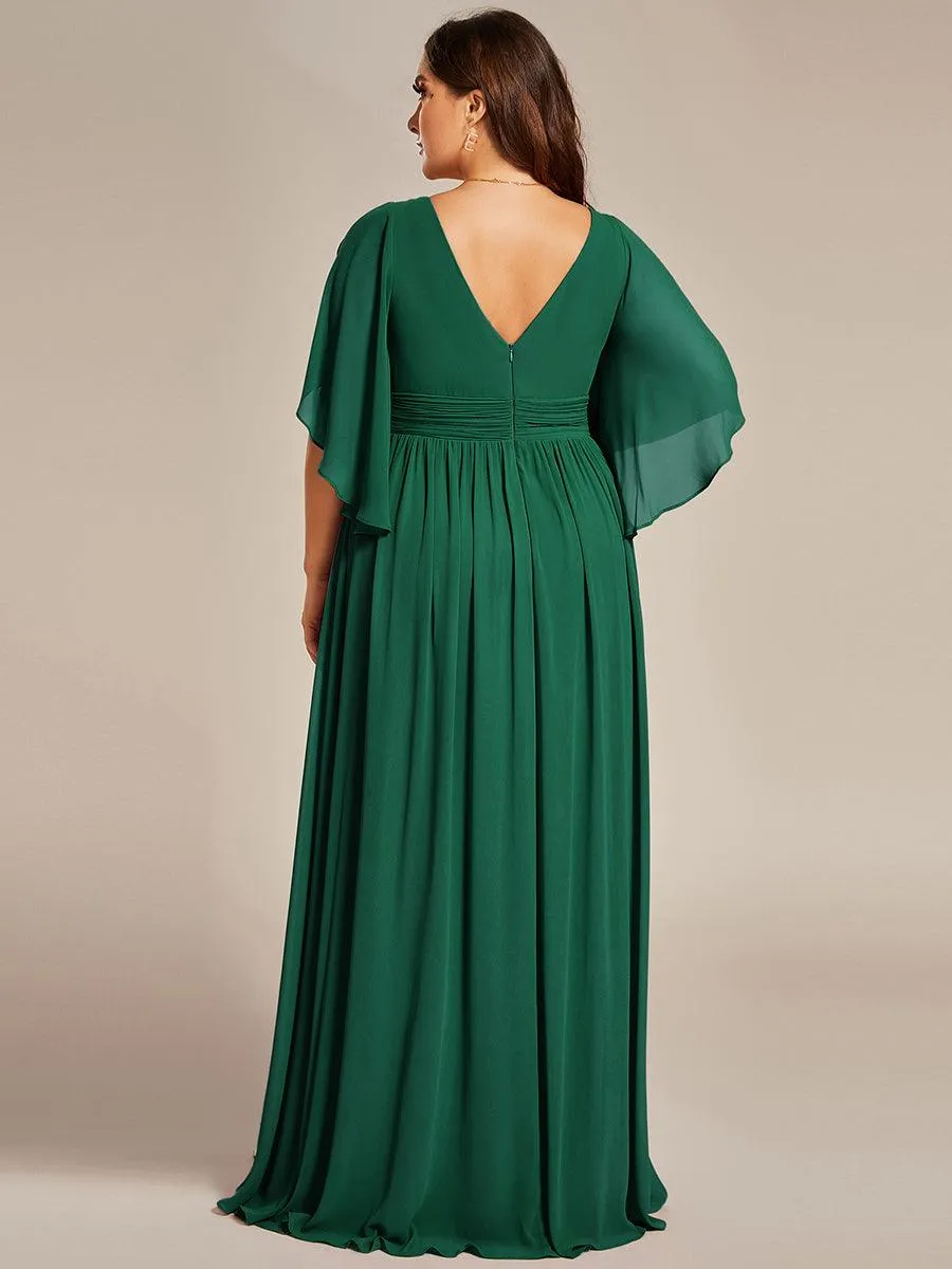 Grande Taille Robe Curvy en mousseline plissée Col V manches mi-longues