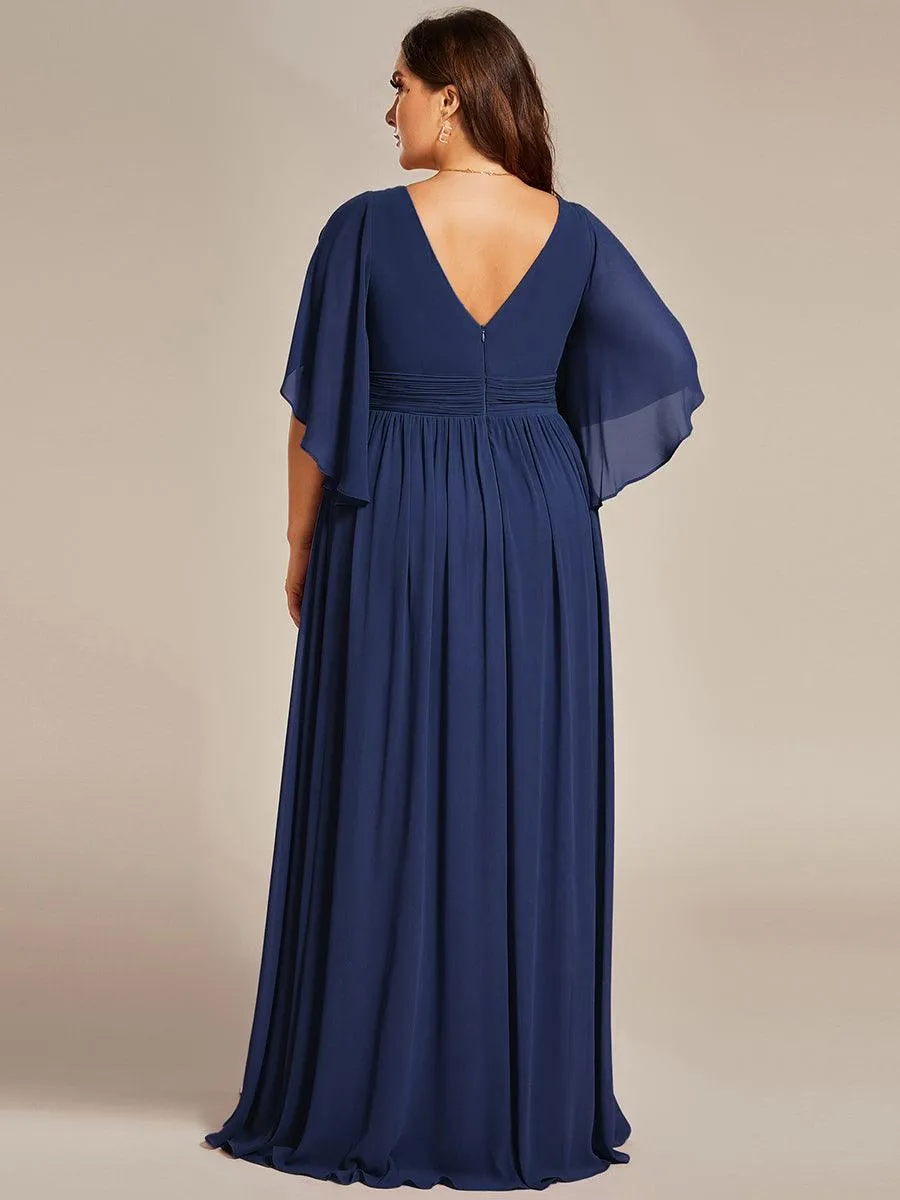 Grande Taille Robe Curvy en mousseline plissée Col V manches mi-longues