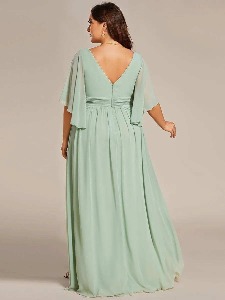 Grande Taille Robe Curvy en mousseline plissée Col V manches mi-longues