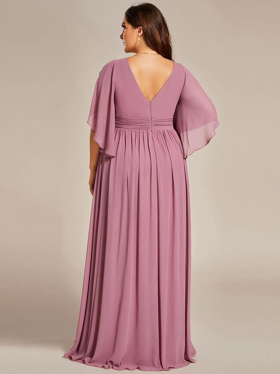 Grande Taille Robe Curvy en mousseline plissée Col V manches mi-longues