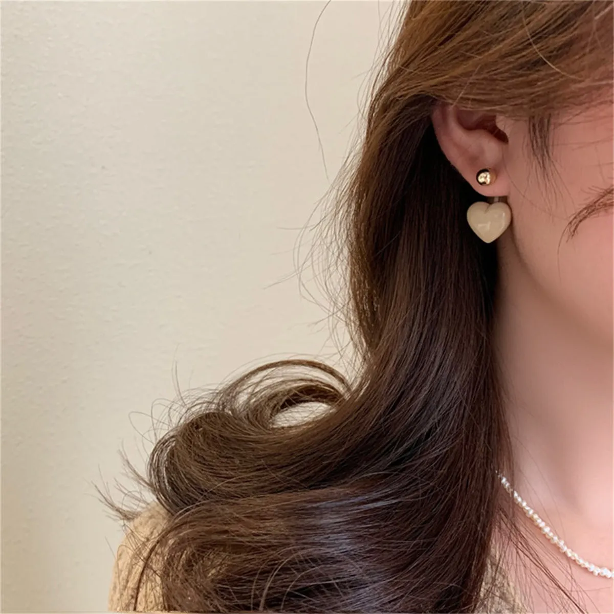 Gray Enamel & 18K Gold-Plated Heart Ear Jackets