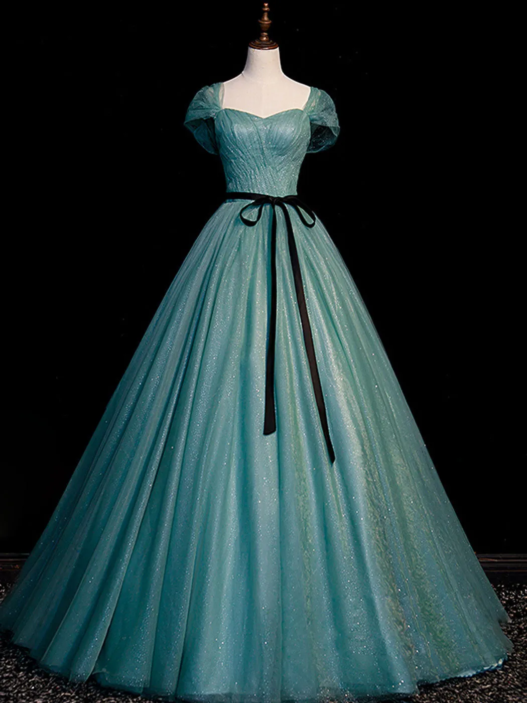 Green A line tulle sequin long prom dress green  tulle formal dress