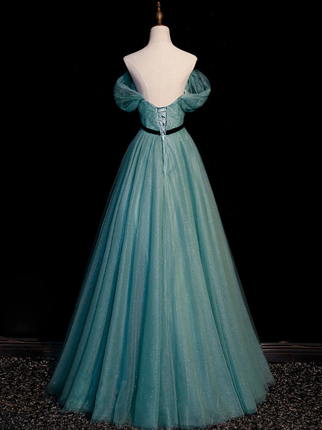 Green A line tulle sequin long prom dress green  tulle formal dress