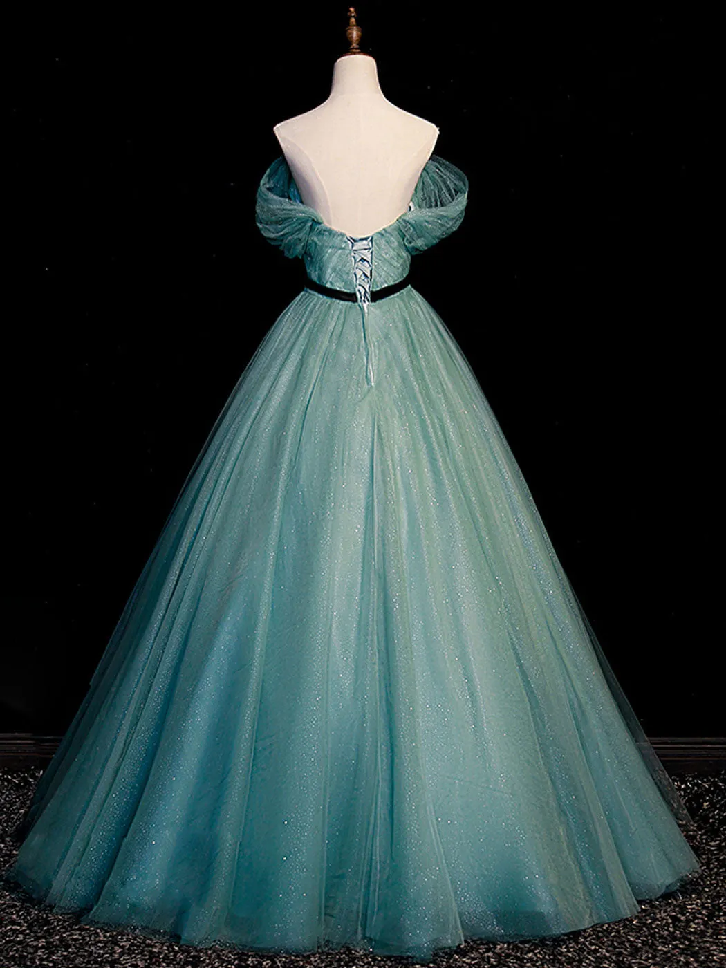 Green A line tulle sequin long prom dress green  tulle formal dress