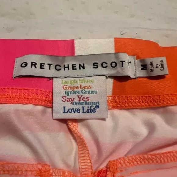 Gretchen Scott Vibrant Orange Pink &amp; White Golf Skort Zip Pockets Size M