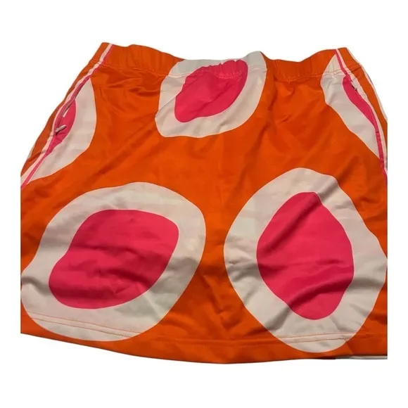 Gretchen Scott Vibrant Orange Pink &amp; White Golf Skort Zip Pockets Size M