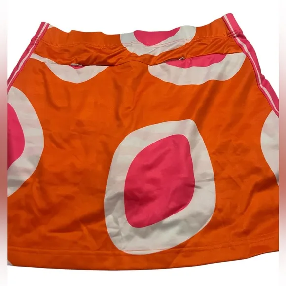 Gretchen Scott Vibrant Orange Pink &amp; White Golf Skort Zip Pockets Size M