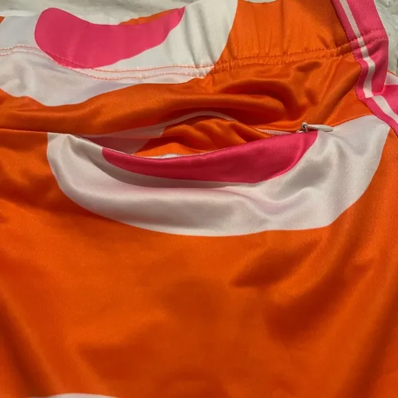 Gretchen Scott Vibrant Orange Pink &amp; White Golf Skort Zip Pockets Size M