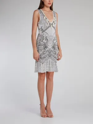 Grey Tassel Detail Baroque Knit Dress