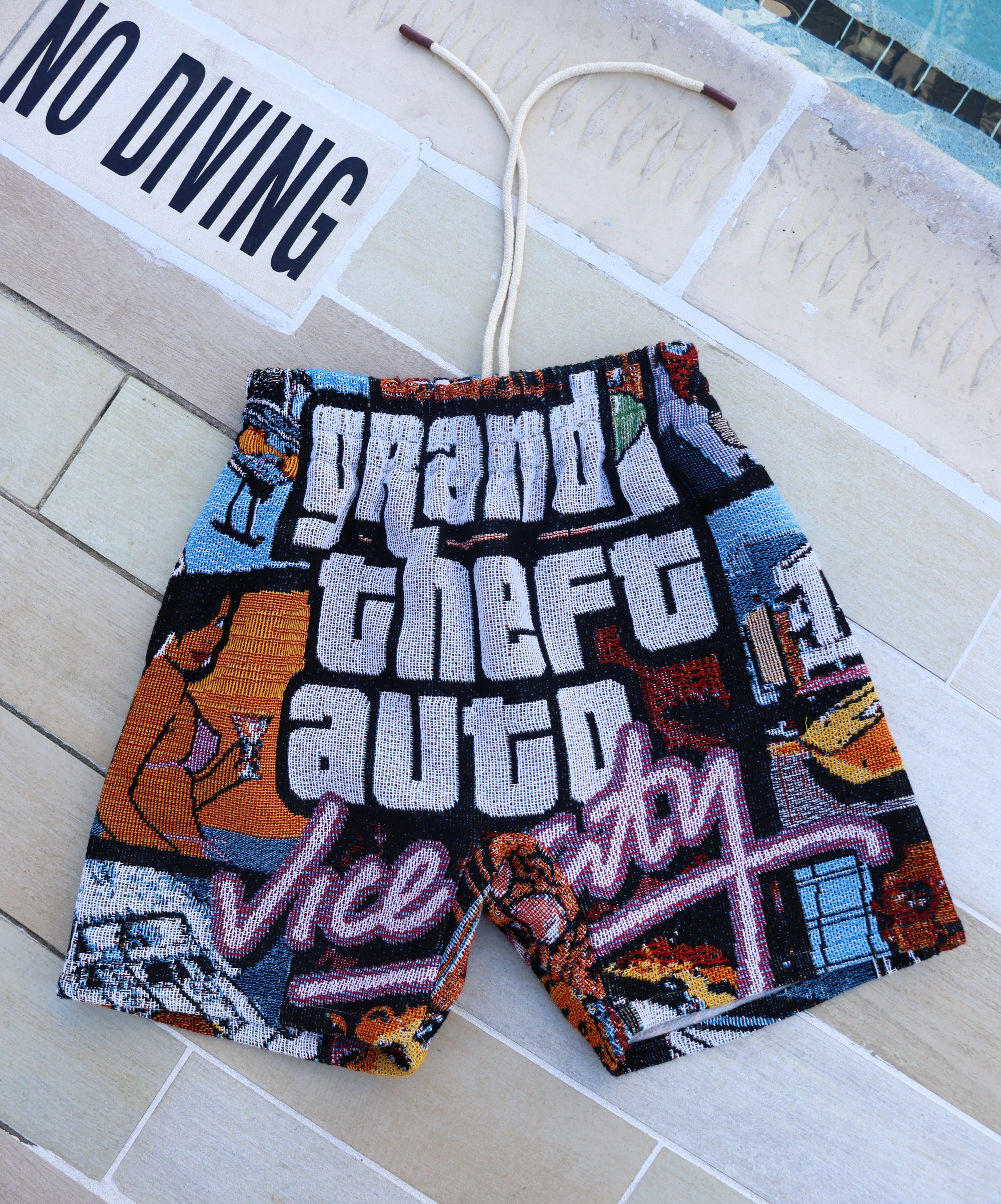 GTA VICE CITY HANDMADE TAPESTRY JACQUARD FABRIC SHORTS