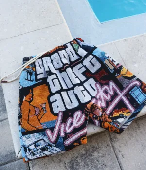 GTA VICE CITY HANDMADE TAPESTRY JACQUARD FABRIC SHORTS