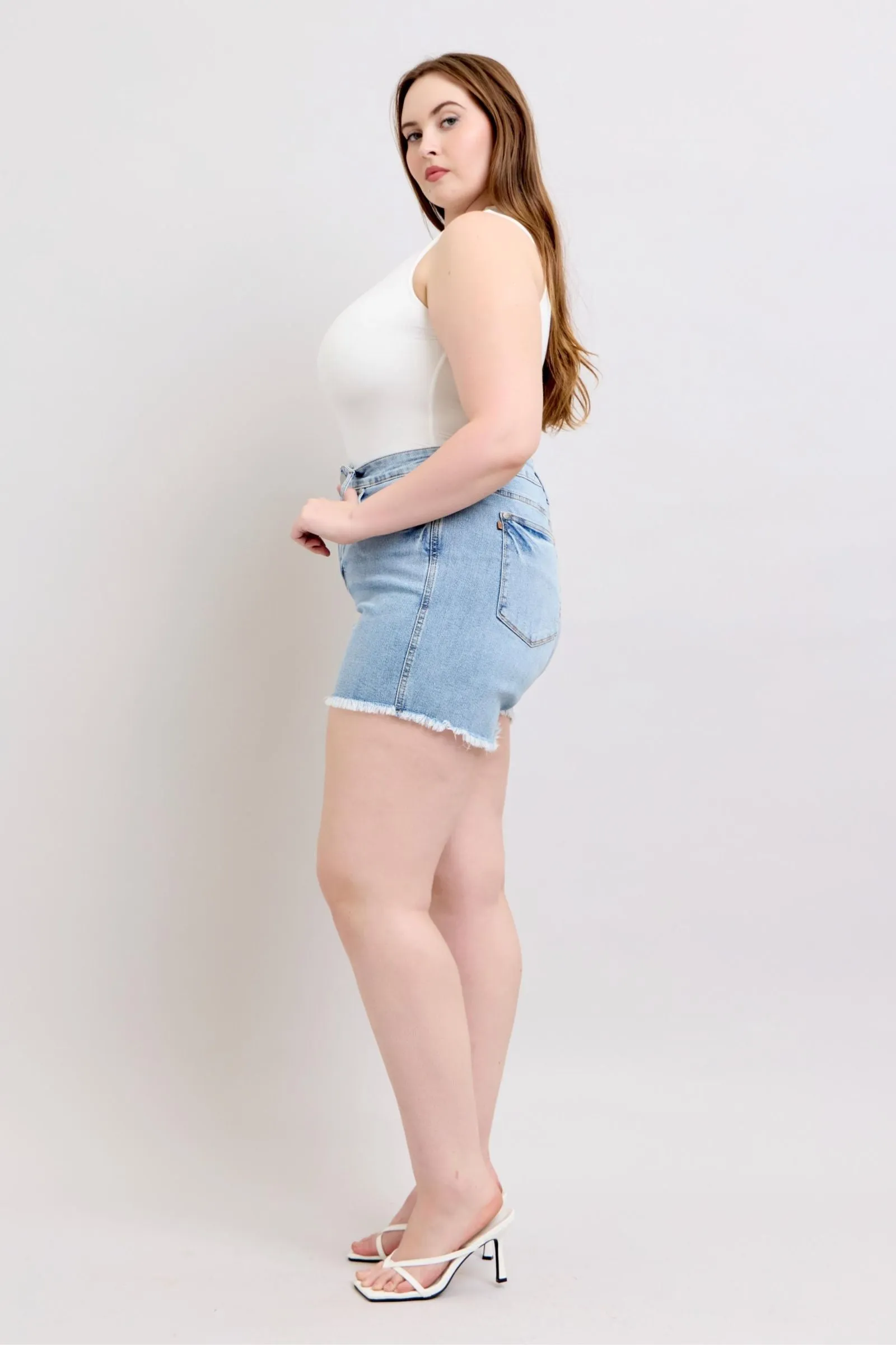 Hazel Blues® | Judy Blue Tummy Control Raw Hem Denim Shorts