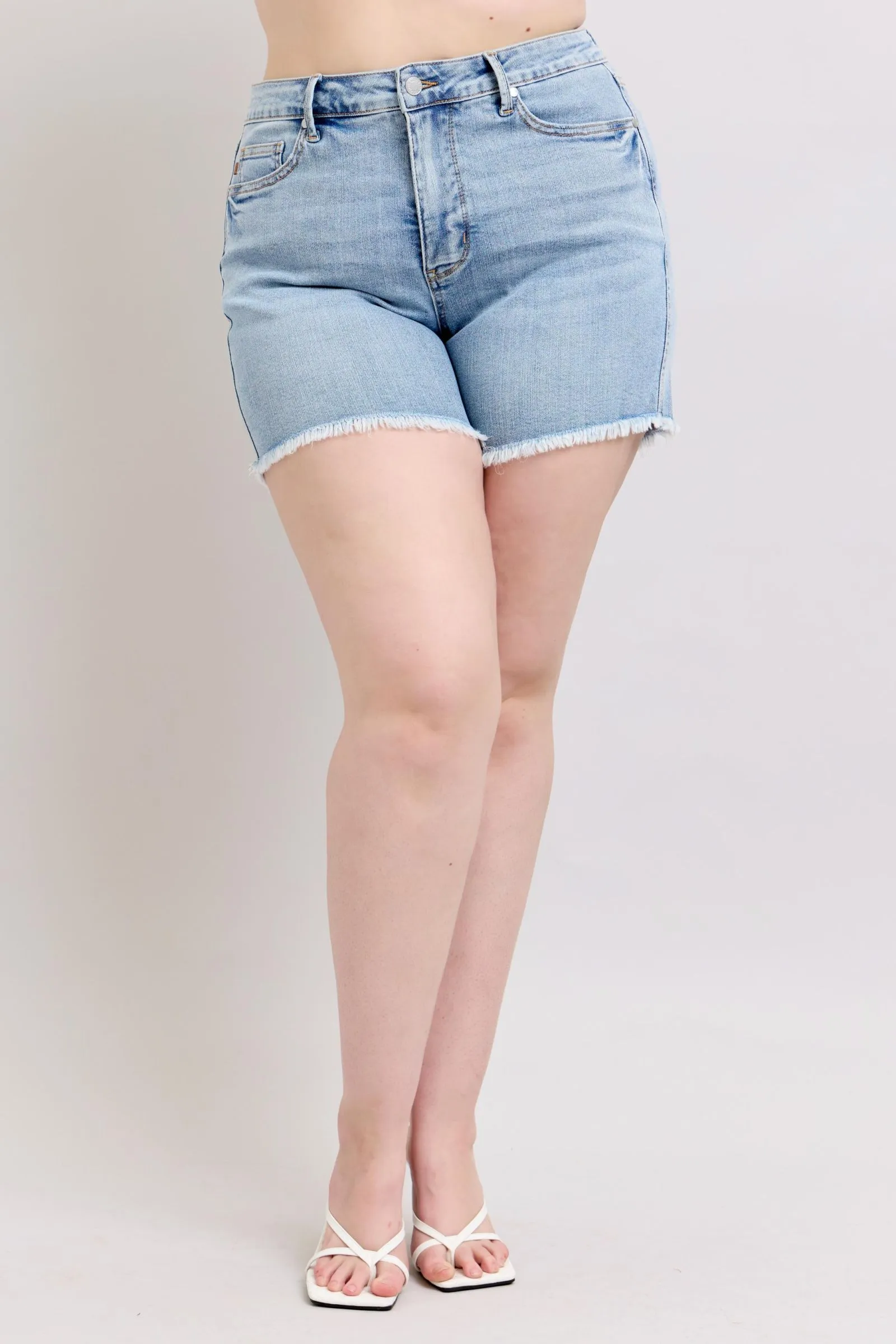Hazel Blues® | Judy Blue Tummy Control Raw Hem Denim Shorts