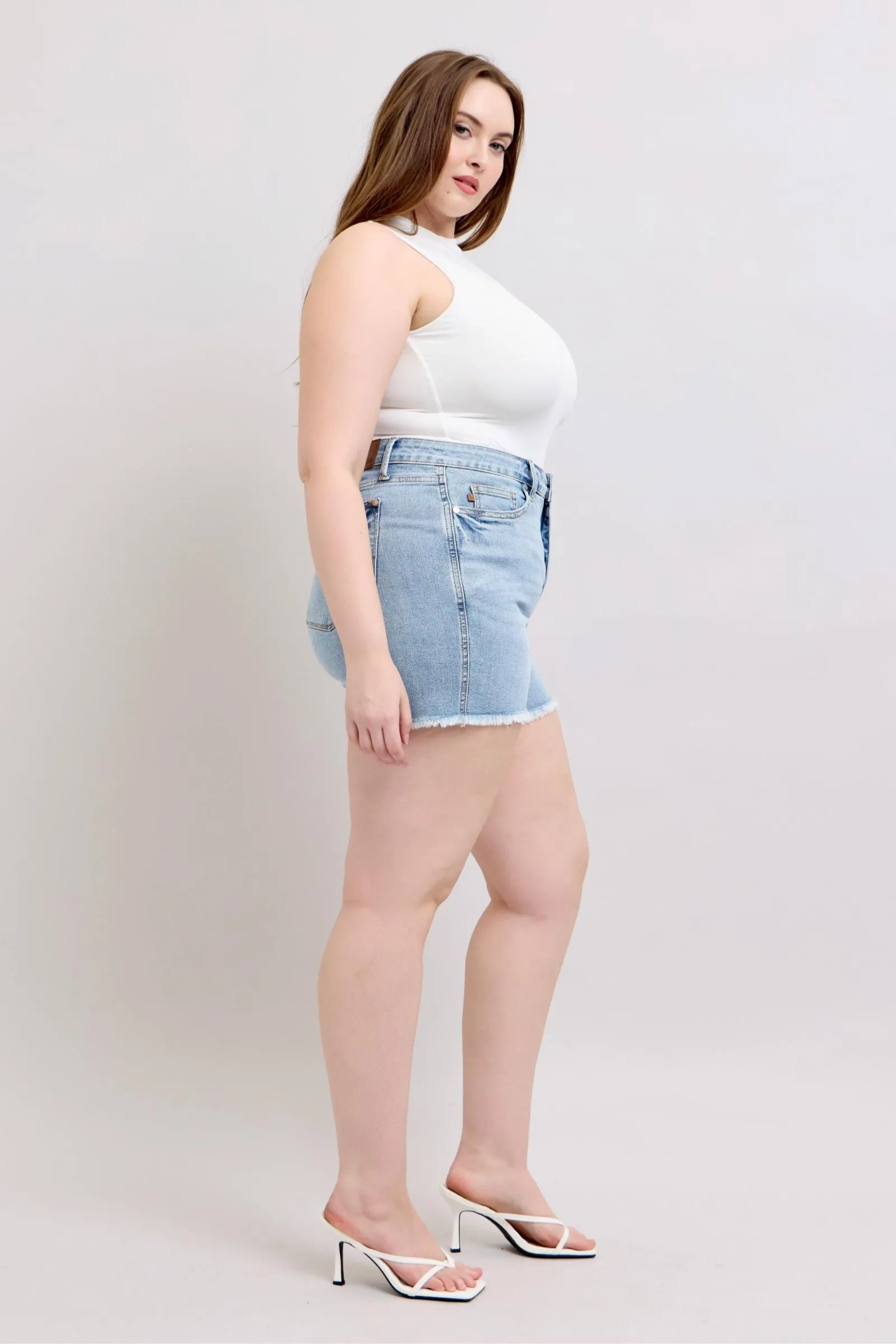 Hazel Blues® | Judy Blue Tummy Control Raw Hem Denim Shorts