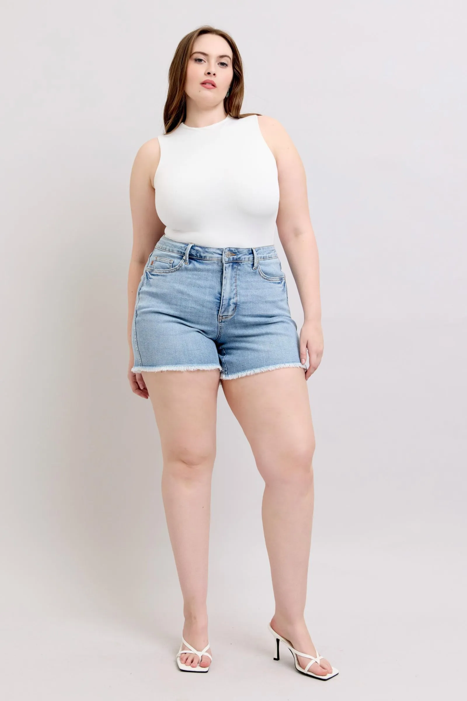 Hazel Blues® | Judy Blue Tummy Control Raw Hem Denim Shorts