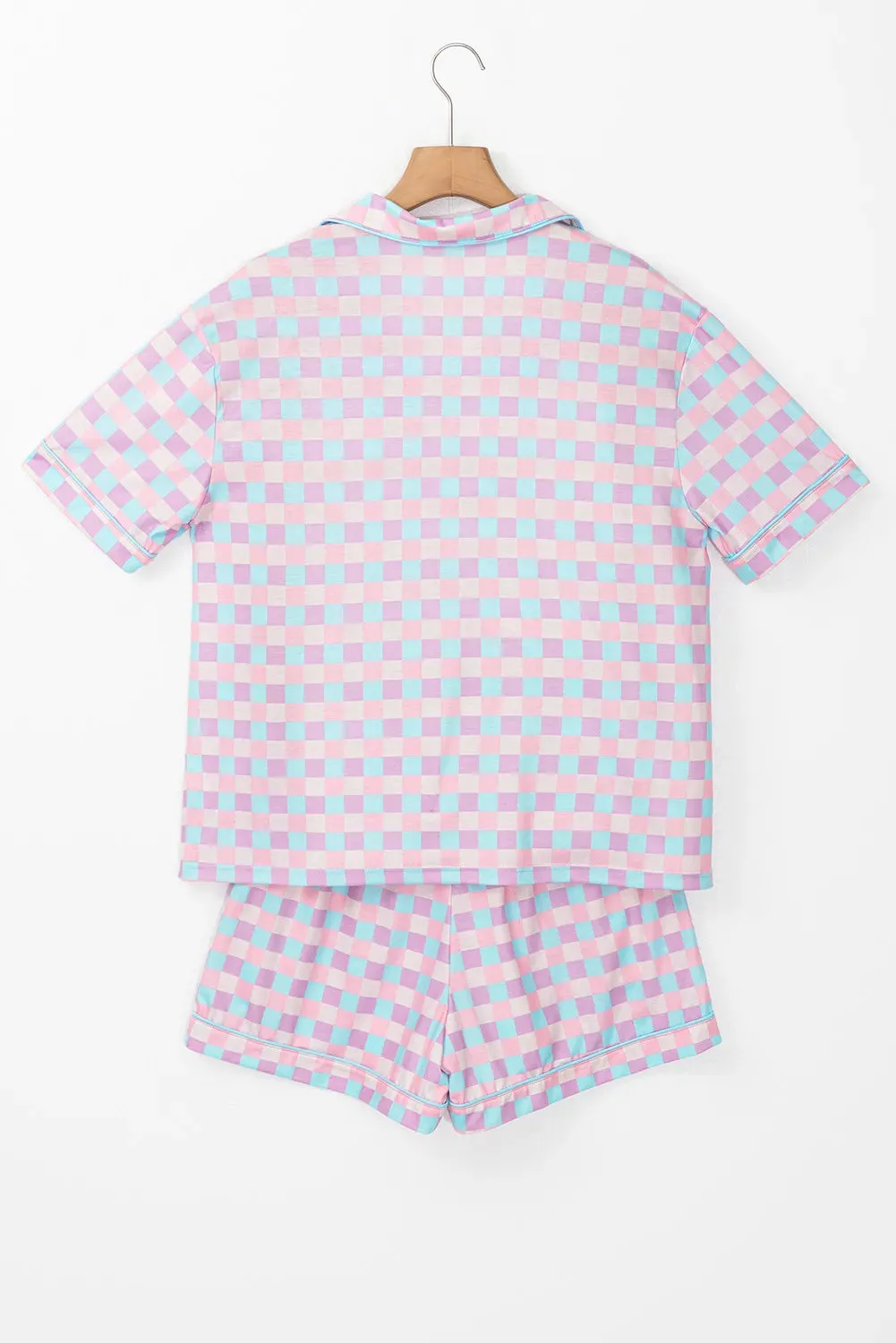 Hazel Blues® |  Plaid Collared Neck Short Sleeve Top and Shorts Lounge Set