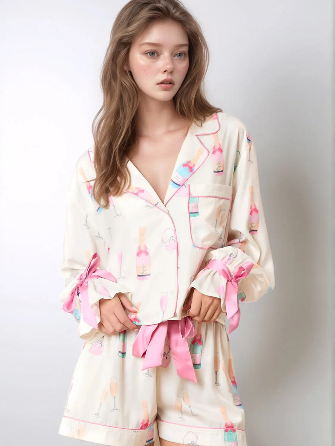 Hazel Blues® |  Printed Collared Neck Flounce Sleeve Top and Shorts Lounge Set