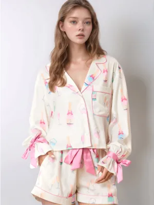 Hazel Blues® |  Printed Collared Neck Flounce Sleeve Top and Shorts Lounge Set