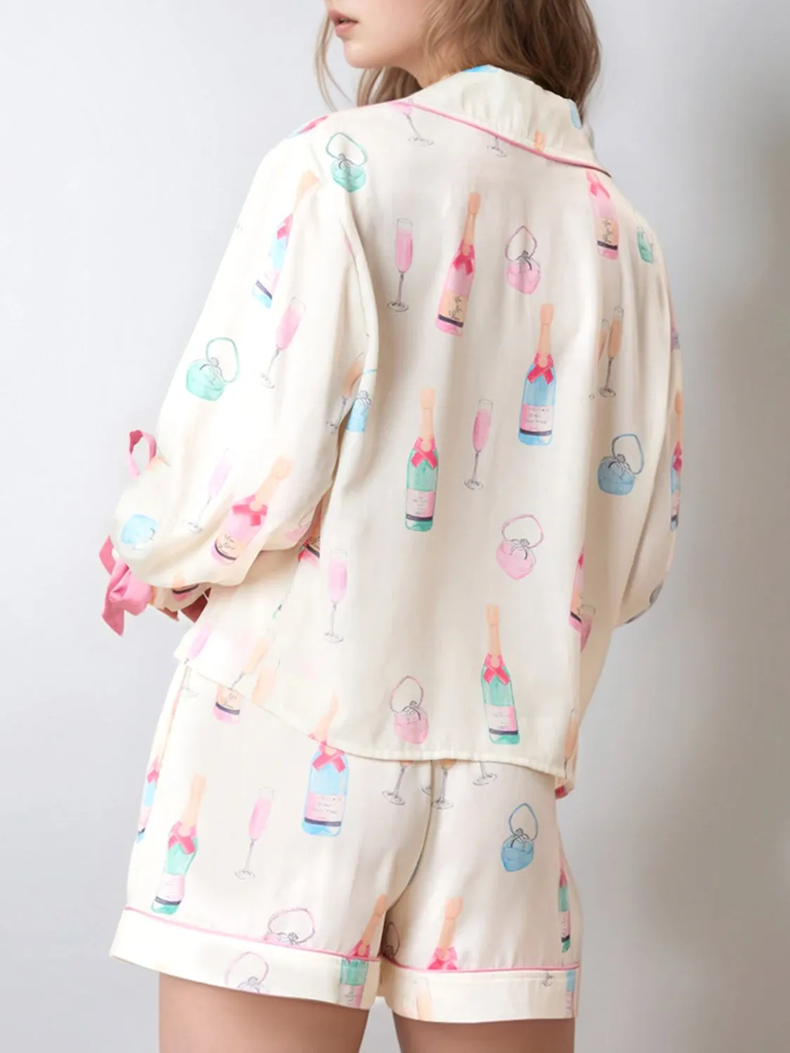 Hazel Blues® |  Printed Collared Neck Flounce Sleeve Top and Shorts Lounge Set