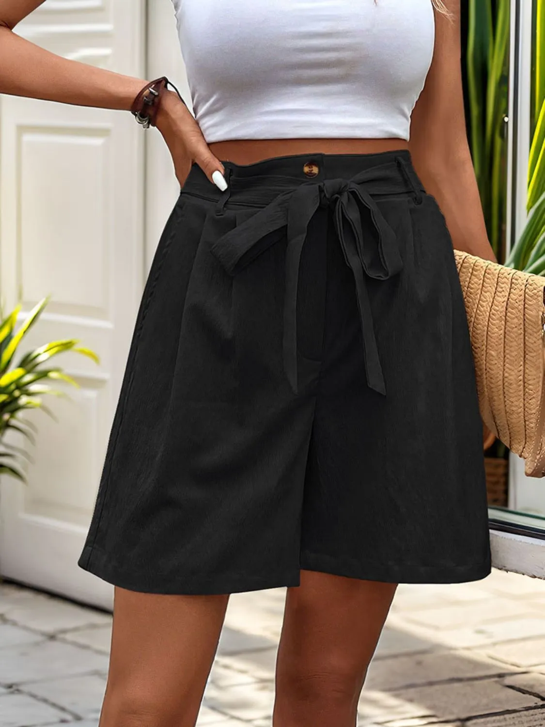 Hazel Blues® |  Tied High Waist Shorts with Pockets