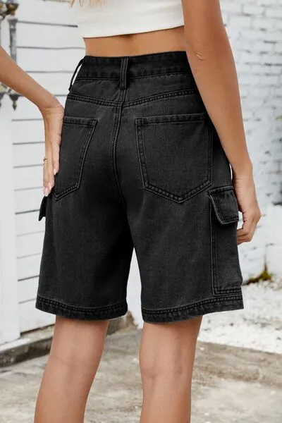 High Rise Denim Shorts with Cargo Pockets
