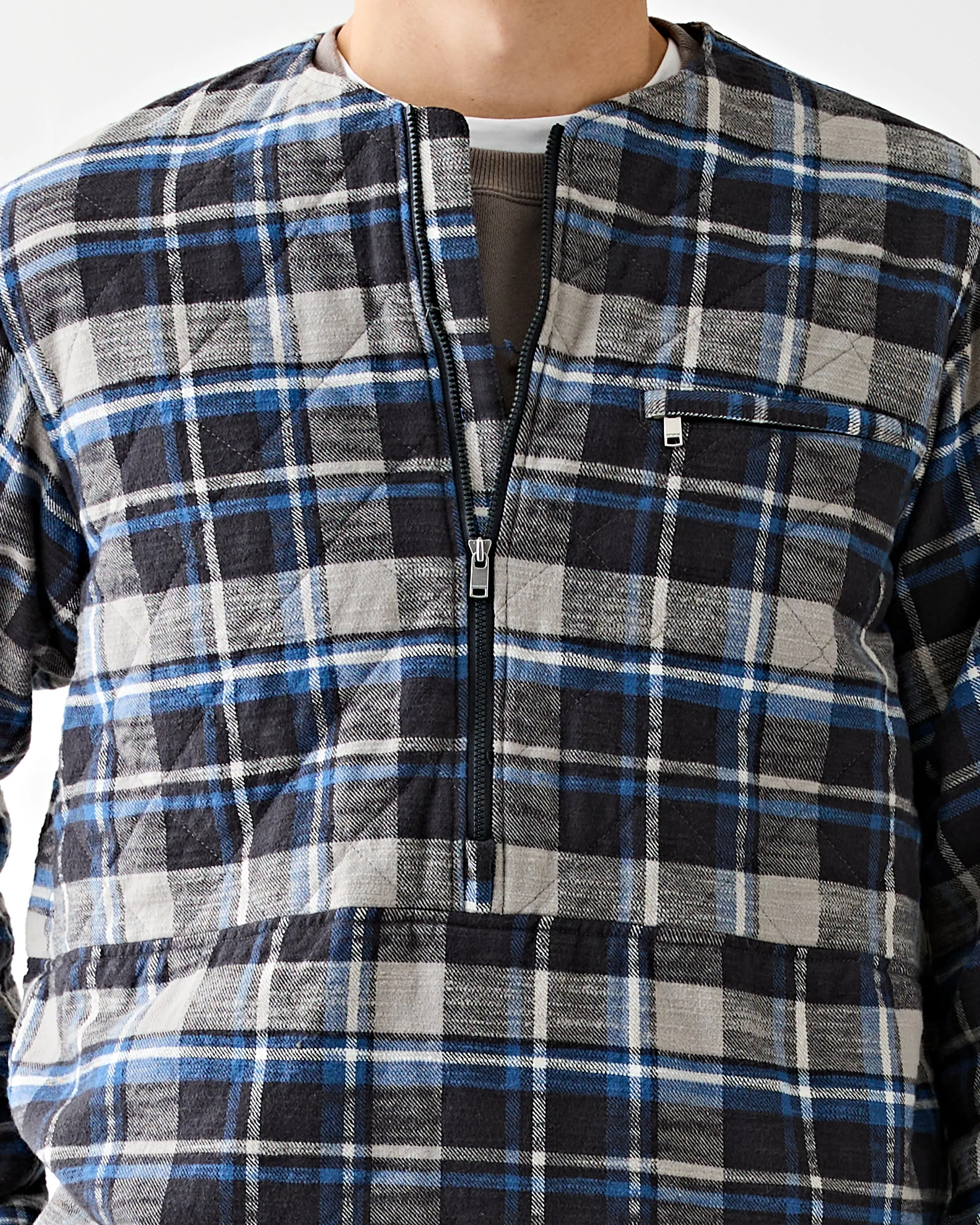 Hiker Pullover Puff Jacket Check Blue