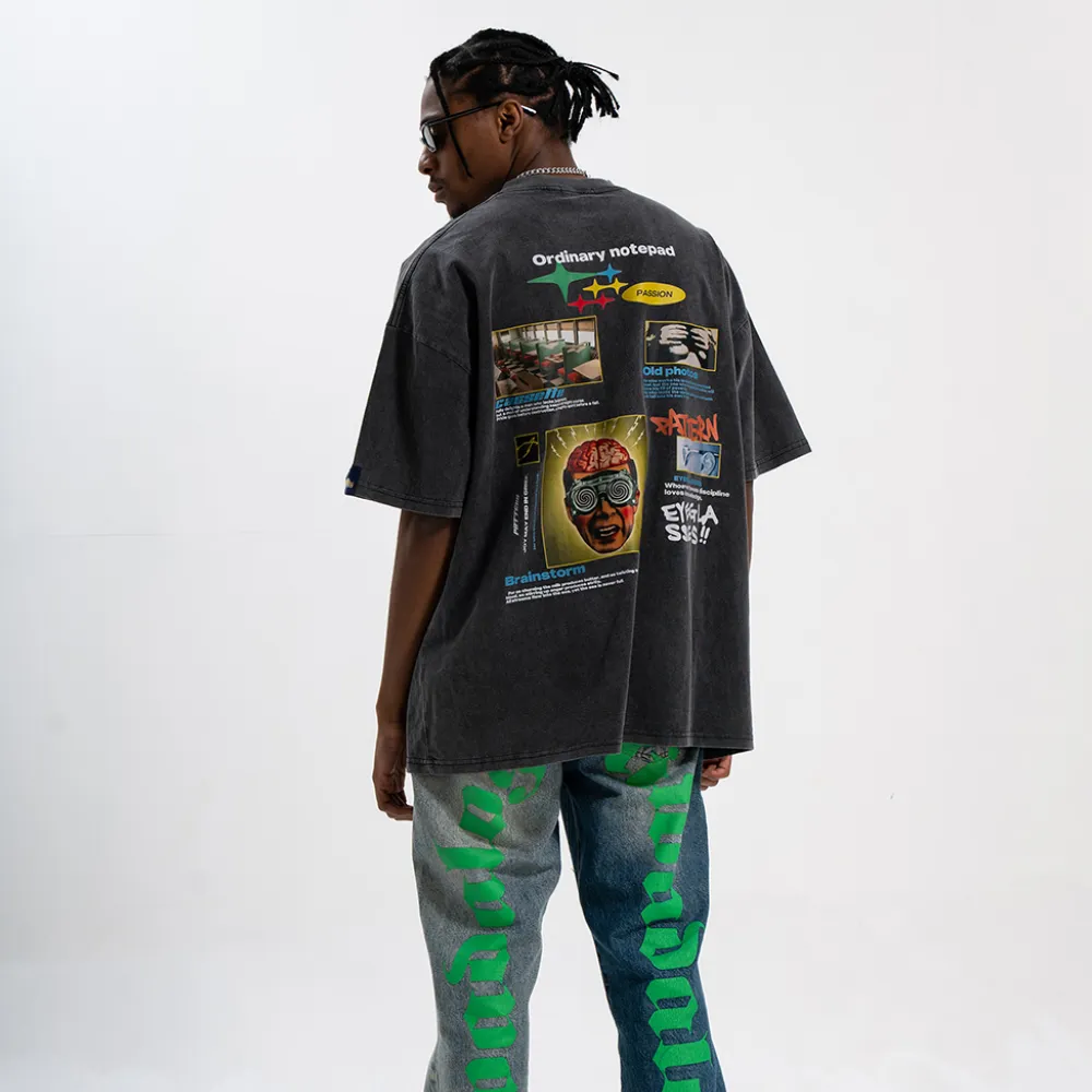 Hip Hop Bold Print Wash T-Shirt