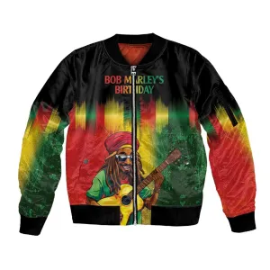 Honoring Reggae Legend Bob Birthday Sleeve Zip Bomber Jacket LT9