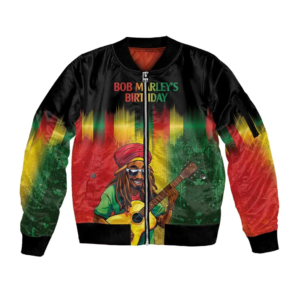 Honoring Reggae Legend Bob Birthday Sleeve Zip Bomber Jacket LT9
