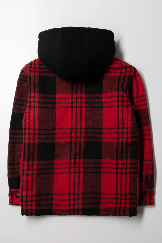 Hooded Shacket Red And Black