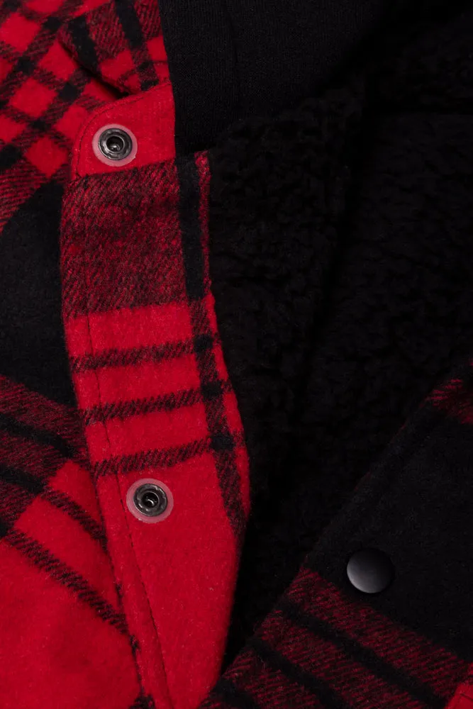Hooded Shacket Red And Black