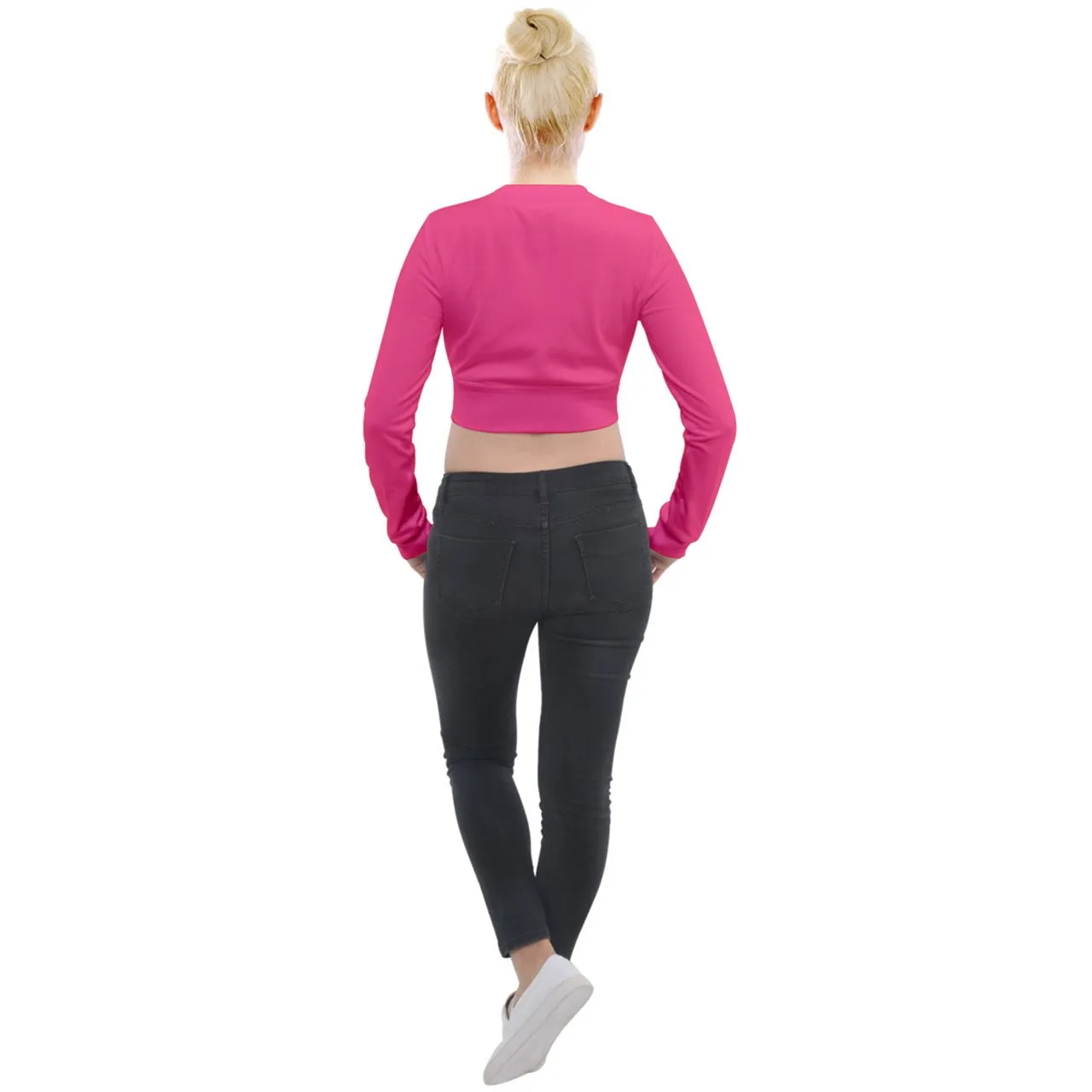 Hot Pink Long Sleeve Cropped Velvet Jacket