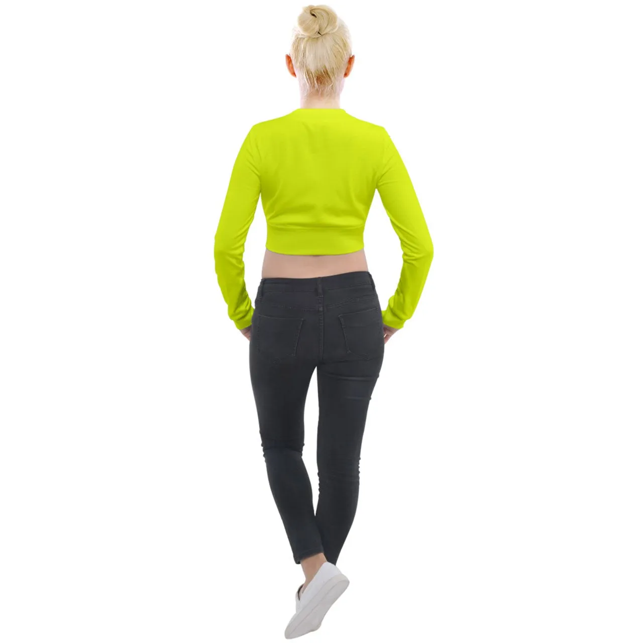 Hot Yellow Long Sleeve Cropped Velvet Jacket