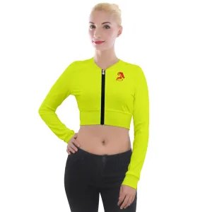 Hot Yellow Long Sleeve Cropped Velvet Jacket