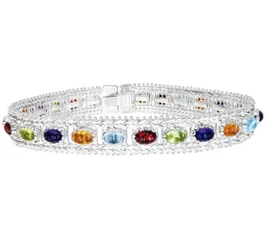 Imperial Silver Bold Wheat Multi-Gemstone Bracelet