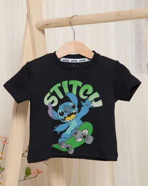 Infant Boys Black Stitch Print T-Shirt