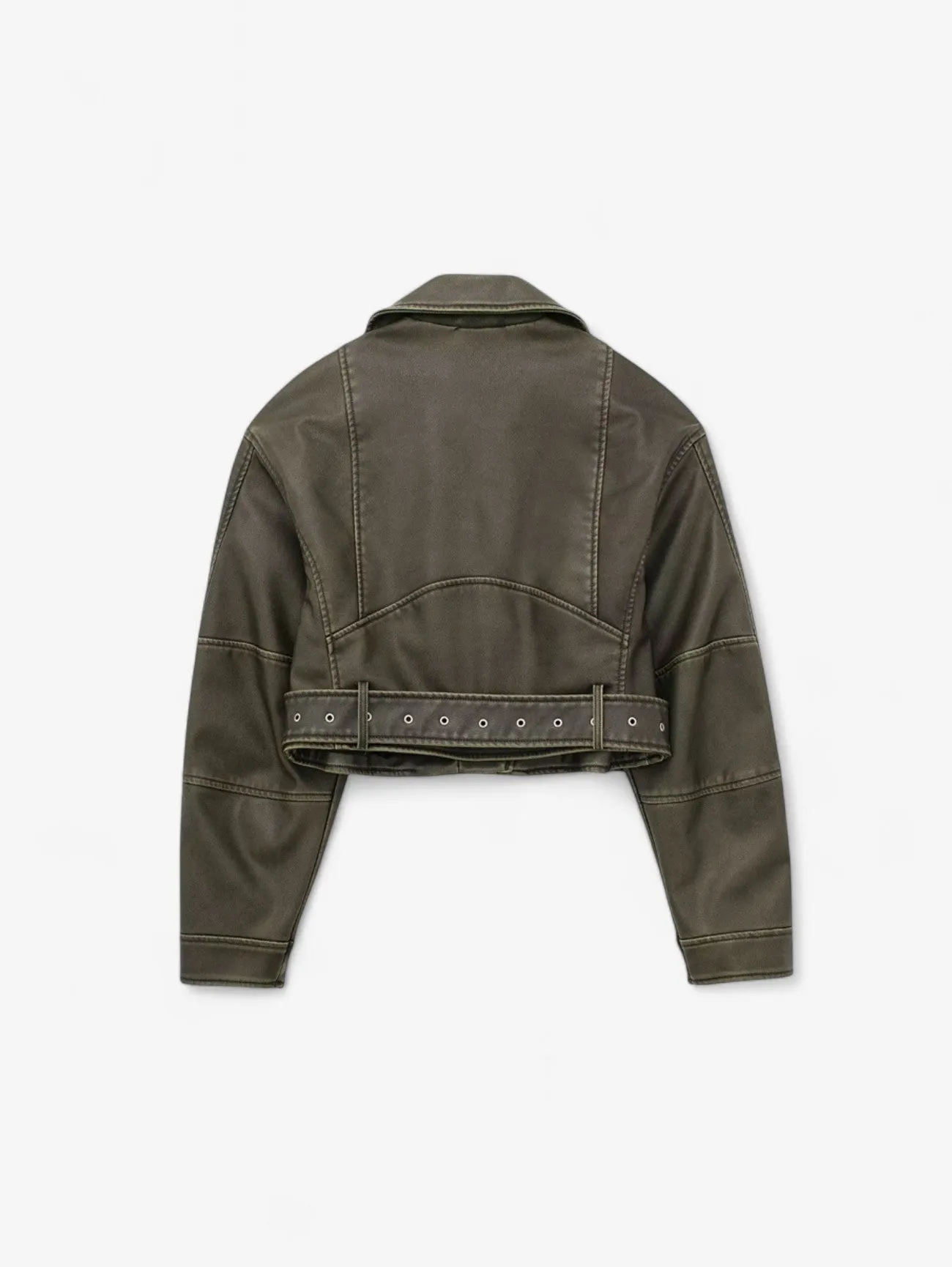 Jada | Women's Cropped Motorcycle Jacket Zipper Design with Belt