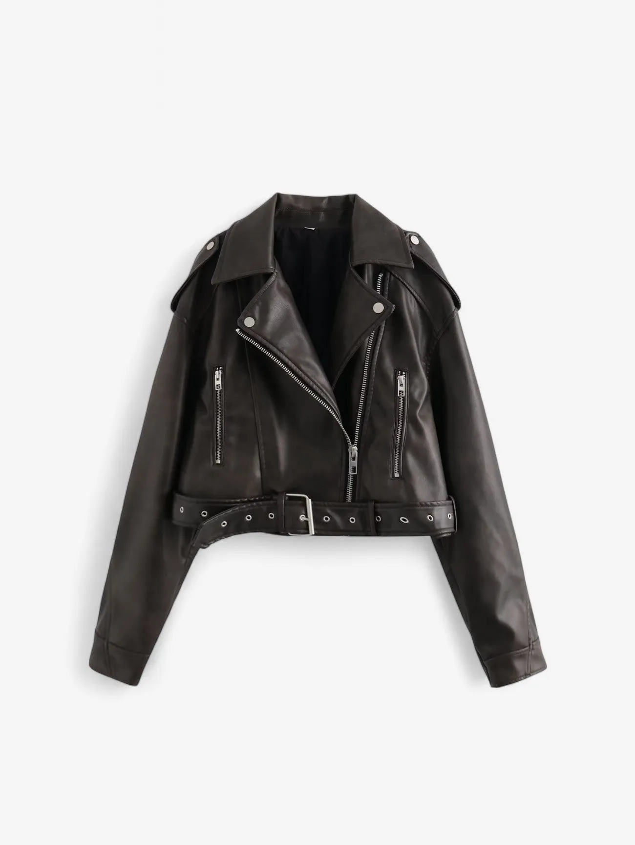 Jada | Women's Cropped Motorcycle Jacket Zipper Design with Belt
