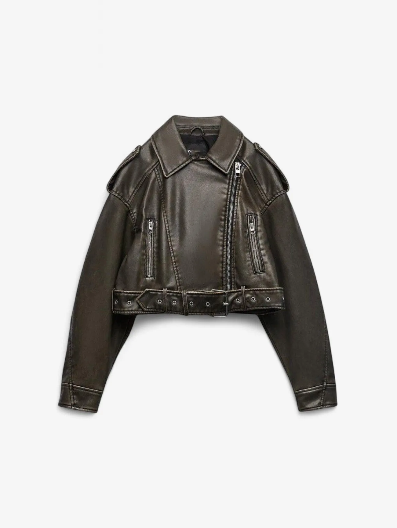 Jada | Women's Cropped Motorcycle Jacket Zipper Design with Belt